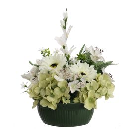 GERBERA HYDRANGEA ARR IN PLASTIC POT 40X40CM CREAM