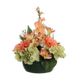 GERBERA HYDRANGEA ARR IN PLASTIC POT 40X40CM SALMON