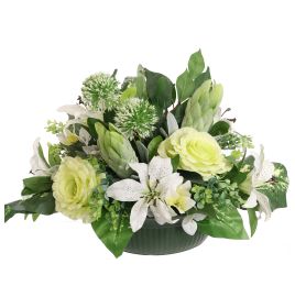 ROSE LILY ARR IN OVAL PLASTIC POT 45X25X30CM CREAM