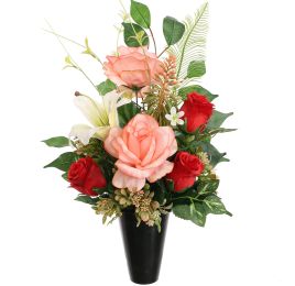 ROSE LILY ARR IN VASE 25X46CM RED PINK