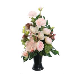 ROSE ORCHID ALLIUM ARR IN VASE 30X20X45CM PINK