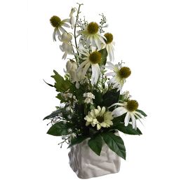 RUDBECKIA/GERBERA ARRANGEMENT IN POT CREAM