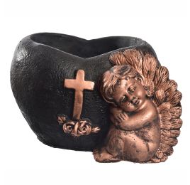 CEMENT ANGEL PLANTER 20X15X13CM BLACK