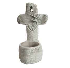 PLANTER WITH CROSS 11,5X10X19,5CM GREY