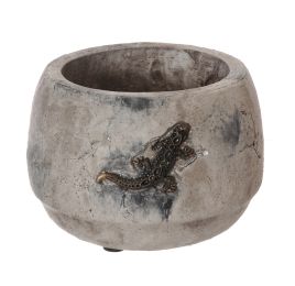 ROUND POT W/SALAMANDER DIA 14 H 10CM GREY