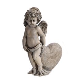 STANDING ANGEL W/HEART H 20.5CM GREY