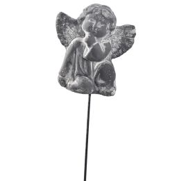 CEMENT ANGEL ON STICK 18CM GREY