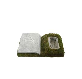 BOOK SHAPE W/MOSS AND STONE 30 X 20CM