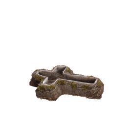 CROSS SHAPE PLANTER W/STRAW/RATTAN/BARK 36 X 26CM NATURAL