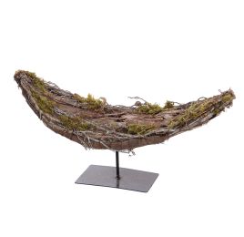 BEND PLATE ON FOOT W/STRAW/RATTAN/BARK 30CM NATURAL