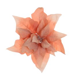 FROSTED POINSETTIA ON CLIP 14CM PEACH