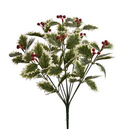 HOLLY LEAVES BUSH X10 40CM CREAM GREEN