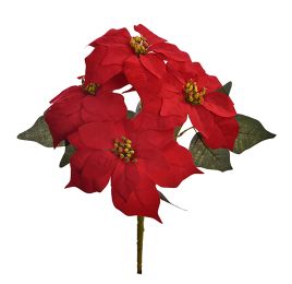 LARGE POINSETTIA BUSH X 5 44CM RED