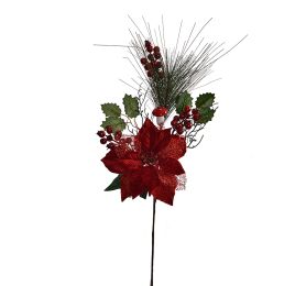 PINE SPRAY W/APPLE AND POINSETTIA 70CM RED