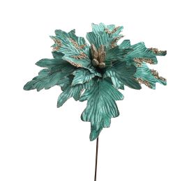 LARGE VELVET POINSETTIA H50 D40CM TURQUOISE