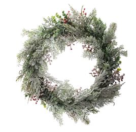 GRASS BERRY WREATH W/SNOW 45CM GREEN