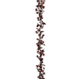 PLASTIC MAPLE LEAF GARLAND 180 CM W/GLITTER BURGUNDY GOLD