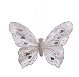 BUTTERFLY 12 CM ON CLIP WHITE