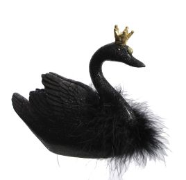 SMALL SWAN W/CROWN 16CM BLACK