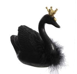 LARGE SWAN W/CROWN 23CM BLACK