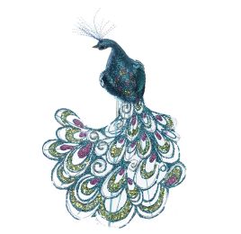 MEDIUM PEACOCK W/GLITTER 18 CM ON CLIP BLUE