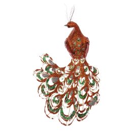 MEDIUM PEACOCK W/GLITTER 18 CM ON CLIP COPPER