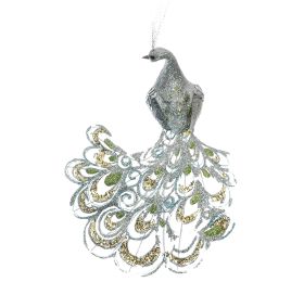 MEDIUM PEACOCK W/GLITTER 18 CM ON CLIP SILVER