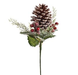 PINE CONE ON STEM 52CM GREEN