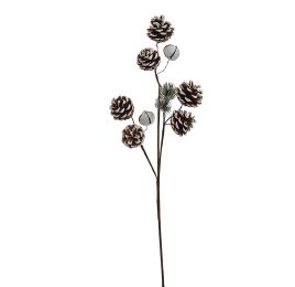 PINE CONE SPRAY W/BELLS 54CM WHITE