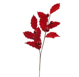 VELVET HOLLY BALL BRANCH 80CM RED