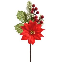 POINSETTIA BERRY PICK 27CM RED