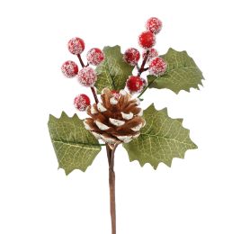SNOWED BERRY CONE PICK 24CM RED