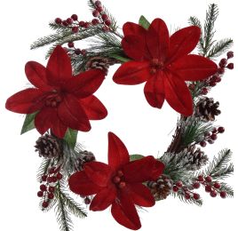 PINE WREATH W/FLOWER RED