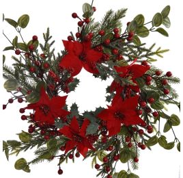 LARGE POINSETTIA WREATH 50CM RED