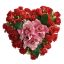ROSE BUD/ROSE ARRANGEMENT ON HEART RED PINK