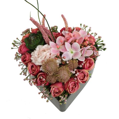 ROSE ARR ON PLASTIC HEART 16X25CM PINK