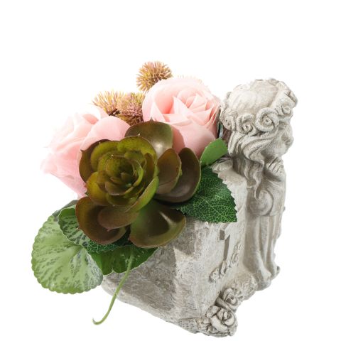 ROSE THISTLE ARR IN ANGEL PLANTER 16X16X16CM PINK