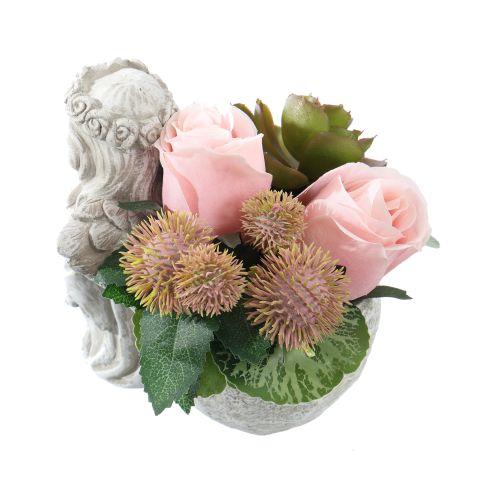 ROSE THISTLE ARR IN ANGEL PLANTER 16X16X16CM PINK