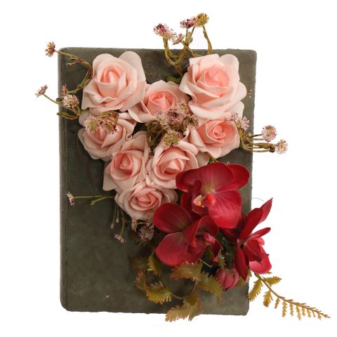 ORCHID ROSE IN BOOK PLANTER 22X16X14CM PEACH