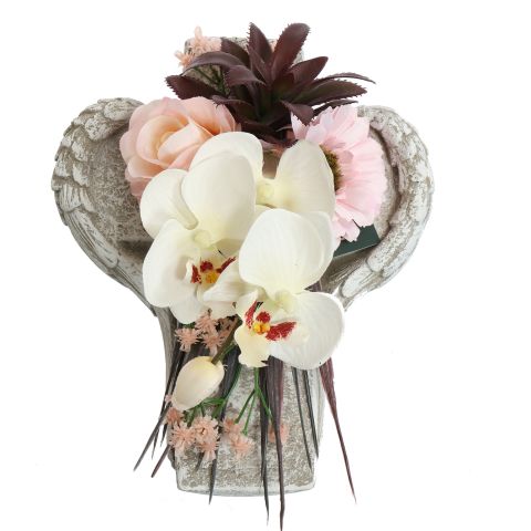 ROSE ORCHID GERBERA IN CROSS PLANTER 22X12X18CM PINK