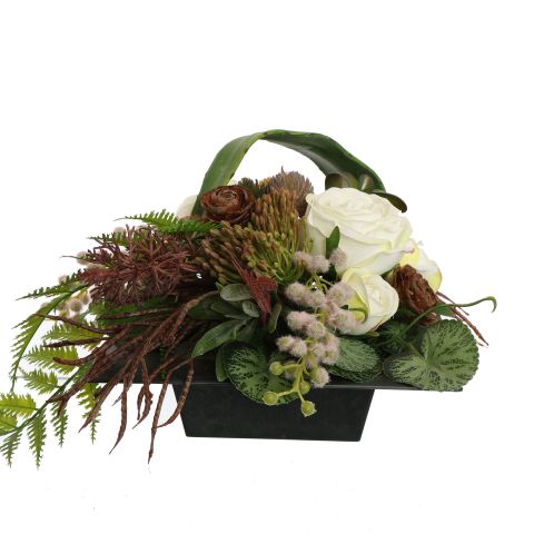 ROSE BUD ARR IN PLASTIC POT 30X18CM CREAM