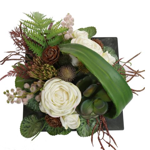 ROSE BUD ARR IN PLASTIC POT 30X18CM CREAM
