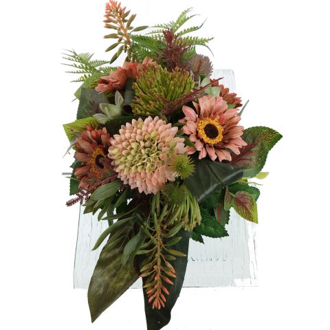 GERBERA DAHLIA ARR ON GLASS PLATE 40X20X18CM BROWN