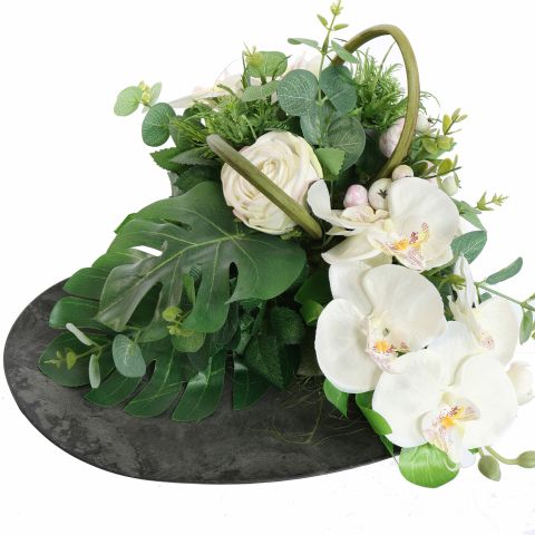 ORCHID ROSE ARR ON HEART PLATE 35X33X18CM CREAM