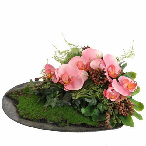 ORCHID AGAVE ARR ON HEART PLATE 35X33X14CM PINK