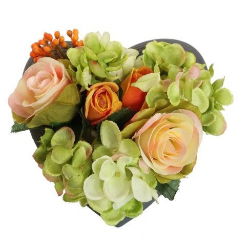 ROSE HYDRANGEA ARR IN HEART 17X10CM ORANGE