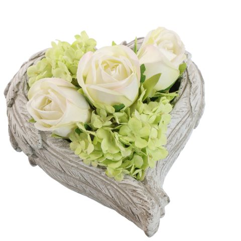 ROSE SNOWBALL ARR IN HEART 13X9CM CREAM