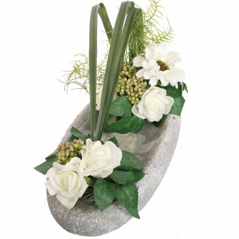 ROSE GERBERA ARR IN OVAL PLATE 28X15X15CM CREAM
