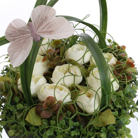 BUXUS RANUNCULUS ARR IN SQUARE PLANTER 23X23X33CM CREAM