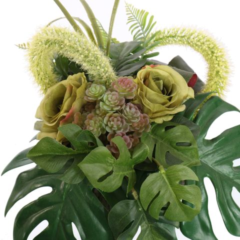 ROSE MINI AGAVE ARR IN ROUND PLANTER D28X22CM GREEN